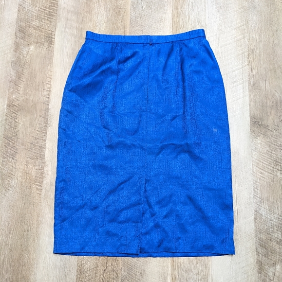 Royal Blue 100% Silk Midi Skirt Size 10p - Picture 4 of 10